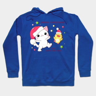 Funny Christmas Gifts friends kitten and duck In santa hats Hoodie